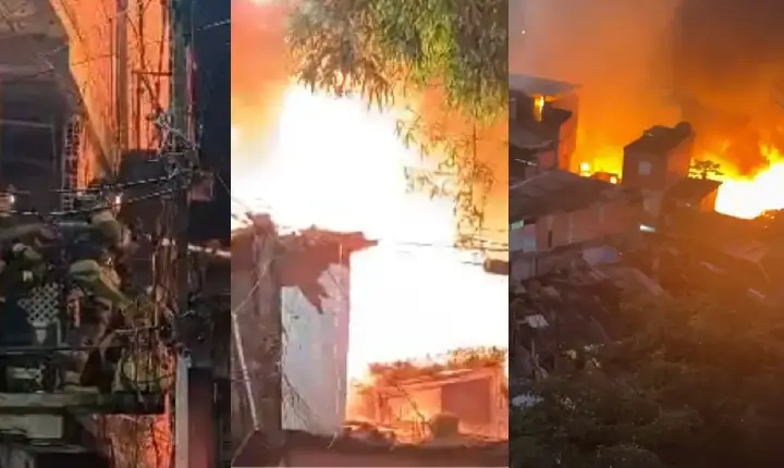 Incêndio de grandes proporções atinge casas em Paraisópolis (SP)