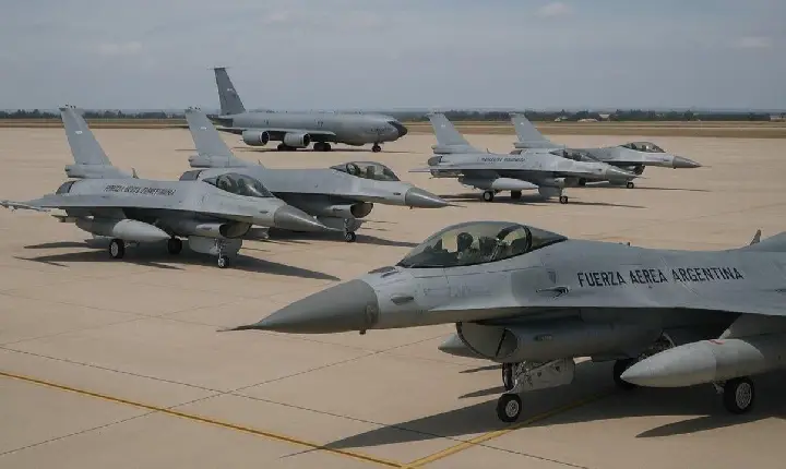 Seis caças F-16 da Força Aérea Argentina foram acompanhados por aviões-tanque KC-135R da Força Aérea dos Estados Unidos durante o deslocamento pelo espaço aéreo brasileiro.