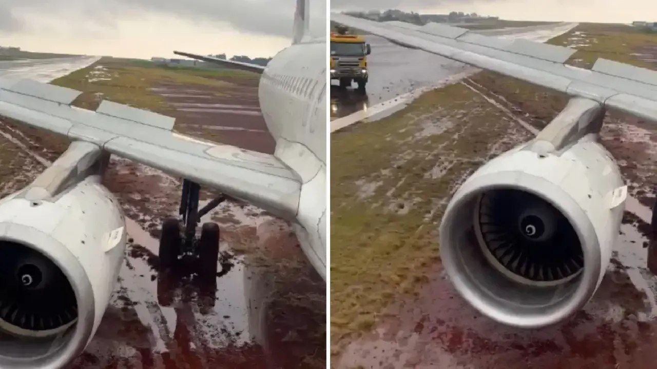 Vídeo: avião foi parar em área de lama após derrapar da pista no Paraná