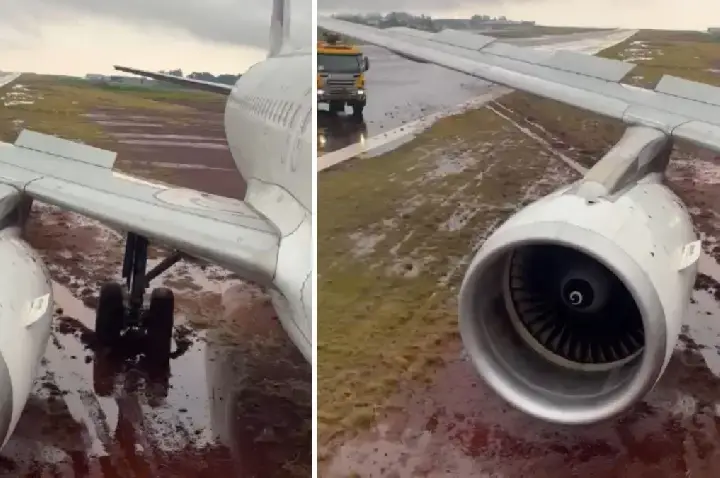 Vídeo: avião foi parar em área de lama após derrapar da pista no Paraná