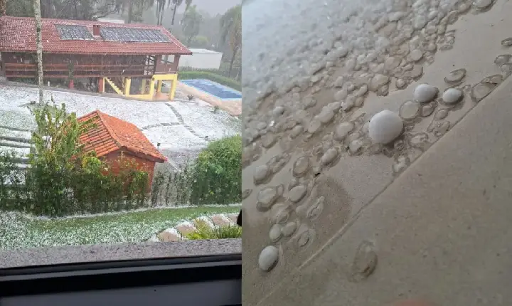 Vídeo: Chuva com granizo é registrada e assusta moradores no interior de SP