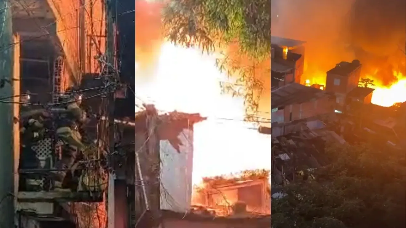 Incêndio de grandes proporções atinge casas em Paraisópolis (SP)
