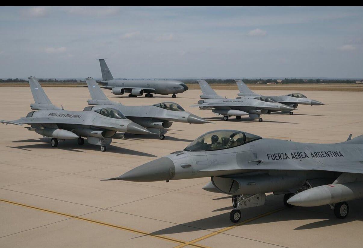 Seis caças F-16 da Força Aérea Argentina foram acompanhados por aviões-tanque KC-135R da Força Aérea dos Estados Unidos durante o deslocamento pelo espaço aéreo brasileiro.